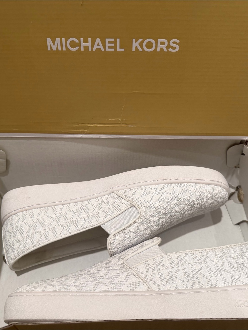 “New” Michael Kors KEATON White MK Monogram Slip-On Sneakers size7.5 S-Display - Picture 3 of 5